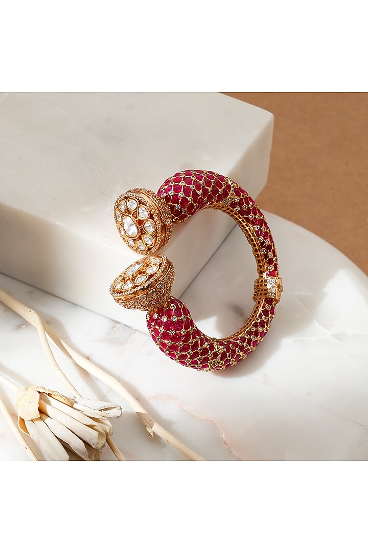 Gold Finish Kundan Stone Openable Kada by Beryachi at Pernia's Pop Up Shop