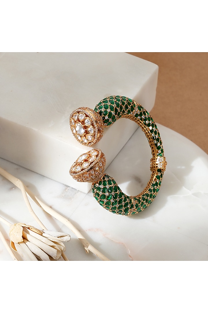 Gold Finish Kundan Stone Openable Kada by Beryachi at Pernia's Pop Up Shop