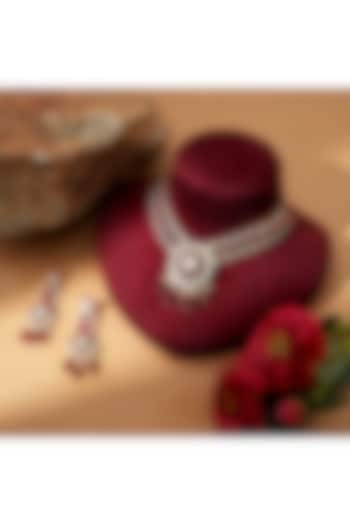 Gold Finish Kundan Polki & Ruby Stone Handcrafted Necklace Set by Beryachi at Pernia's Pop Up Shop