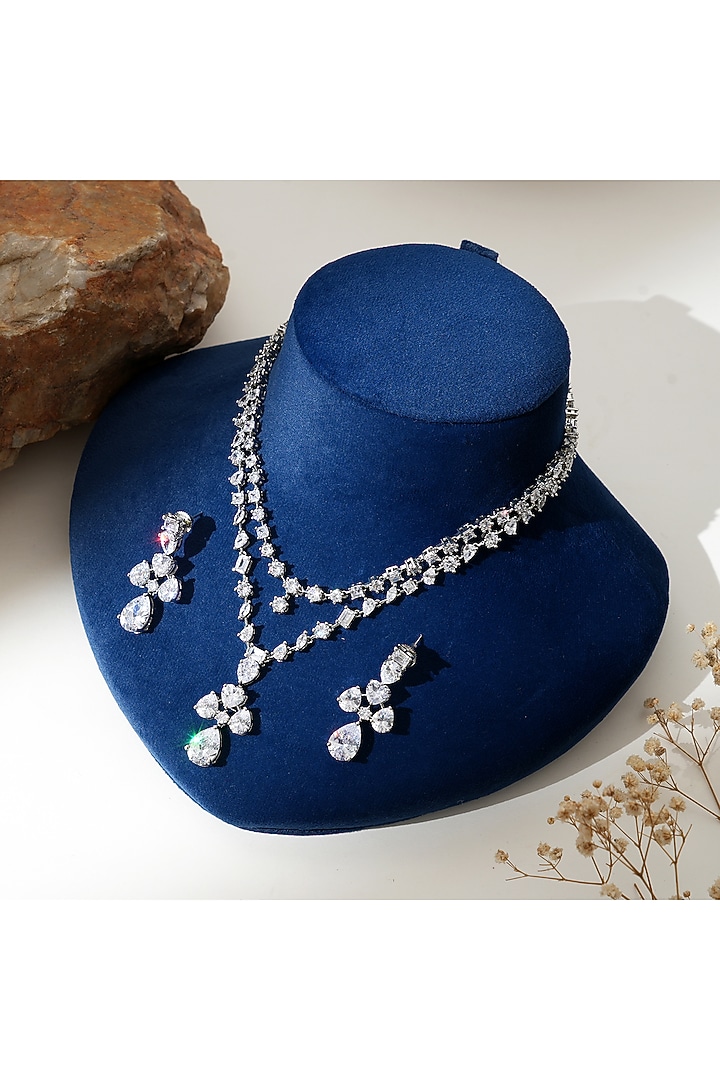 White Finish Zircon Necklace Set by Beryachi at Pernia's Pop Up Shop