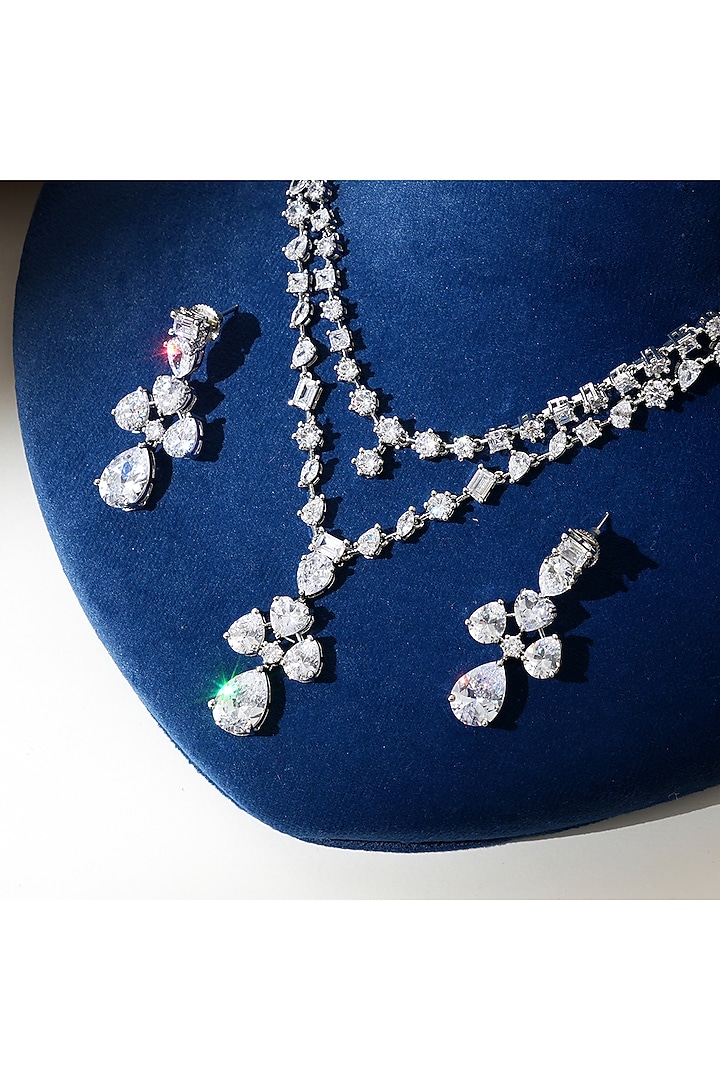 White Finish Zircon Necklace Set by Beryachi at Pernia's Pop Up Shop