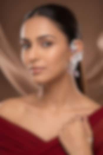 White Rhodium Finish American Diamond & Pink Stone Earcuffs by Beryachi at Pernia's Pop Up Shop