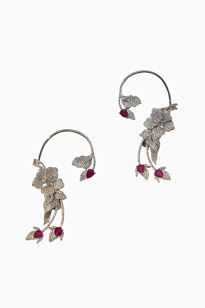White Rhodium Finish American Diamond & Pink Stone Earcuffs by Beryachi at Pernia's Pop Up Shop