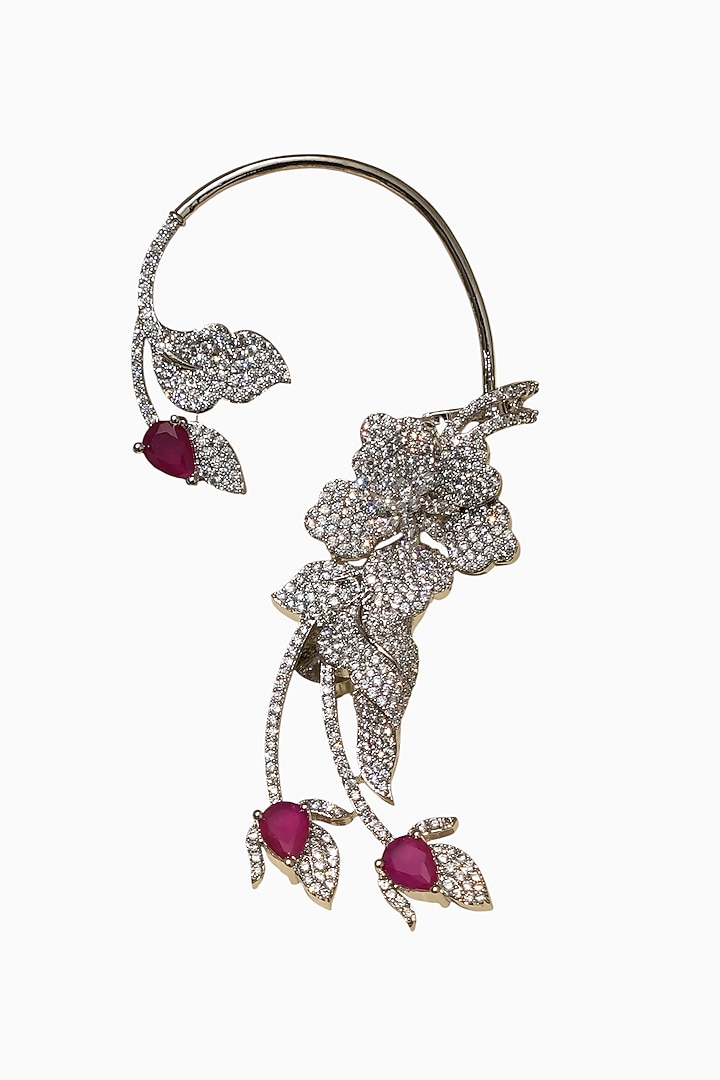 White Rhodium Finish American Diamond & Pink Stone Earcuffs by Beryachi at Pernia's Pop Up Shop