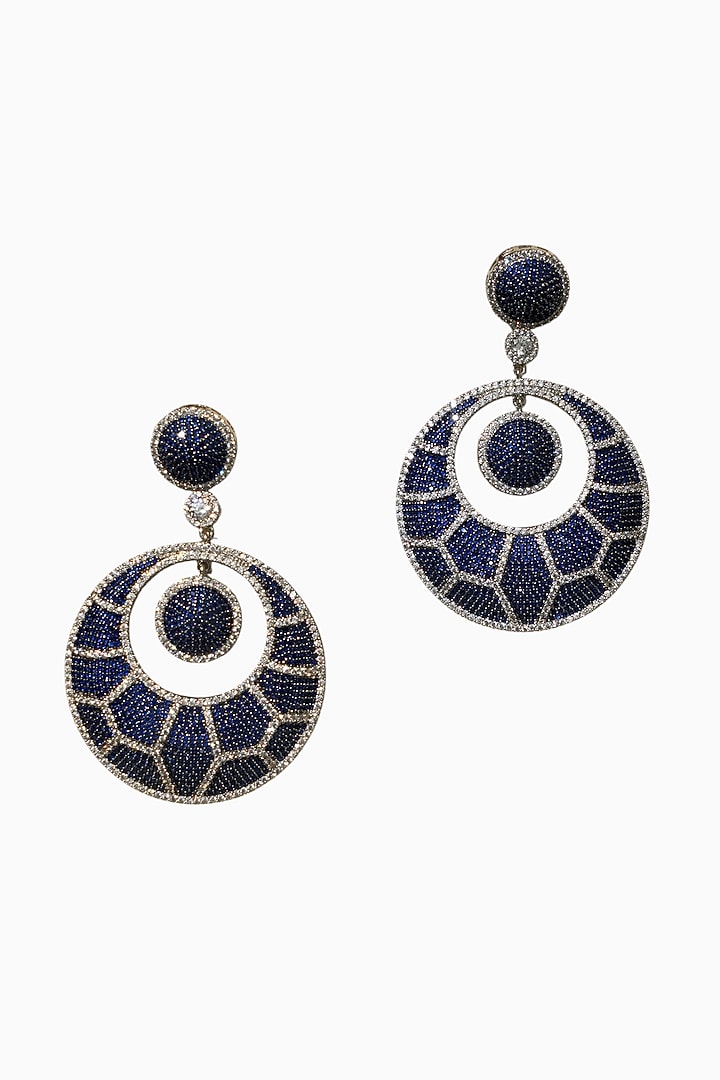 White Rhodium Finish American Diamond & Blue Stone Dangler Earrings by Beryachi at Pernia's Pop Up Shop