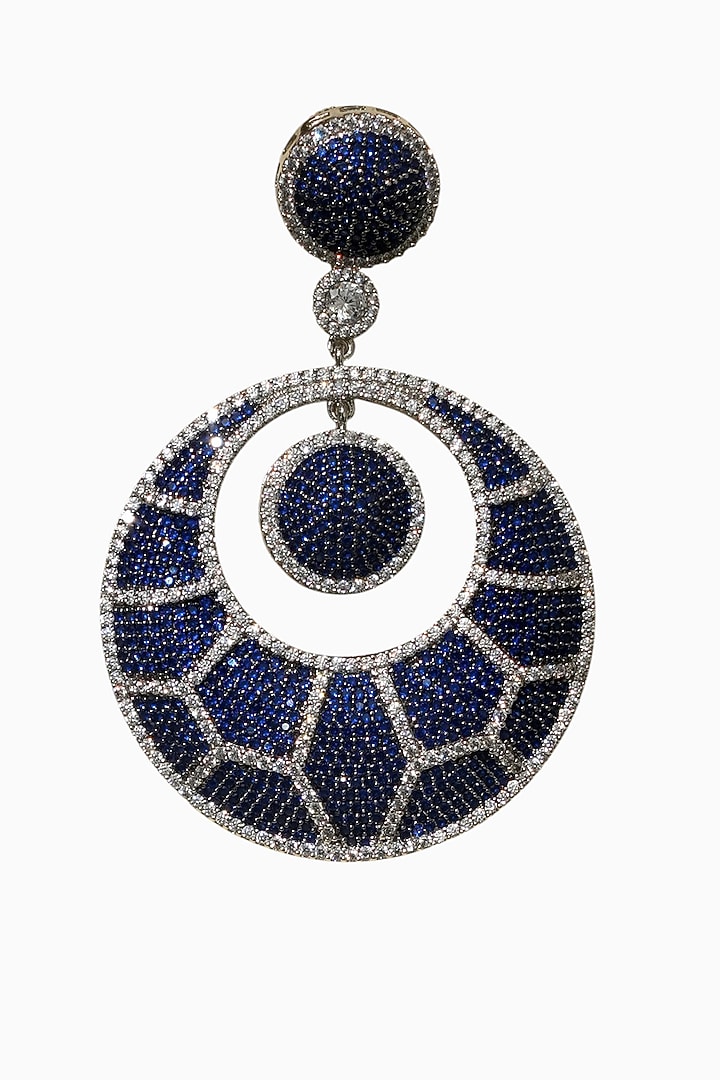 White Rhodium Finish American Diamond & Blue Stone Dangler Earrings by Beryachi at Pernia's Pop Up Shop
