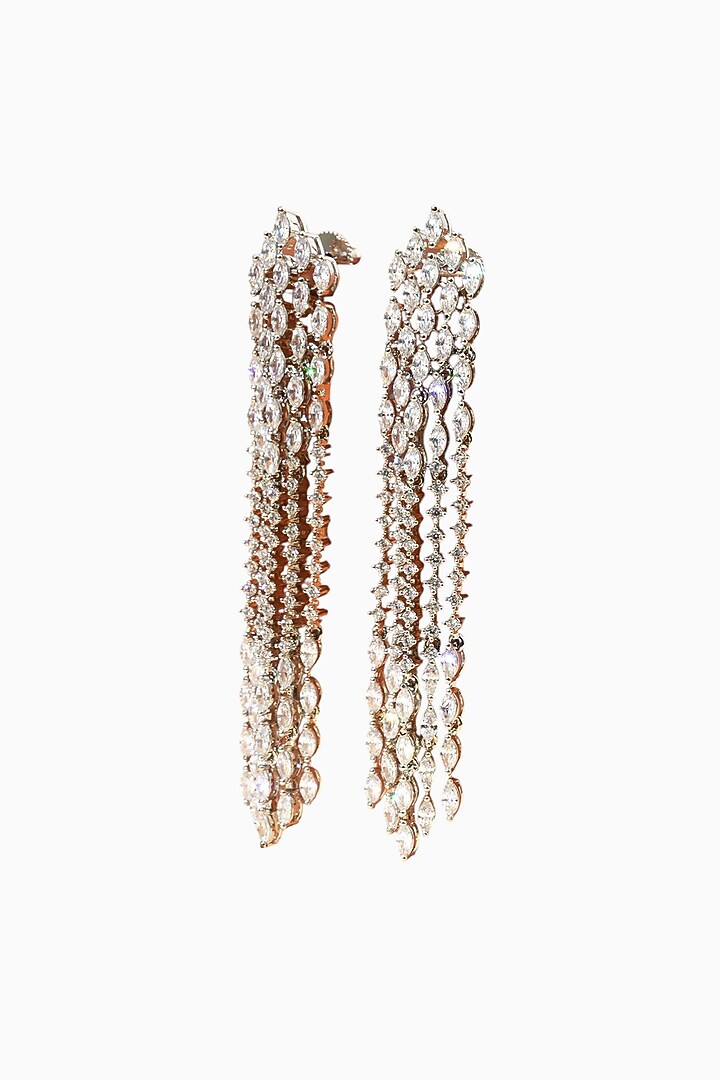 White Rhodium Finish American Diamond Dangler Earrings by Beryachi at Pernia's Pop Up Shop