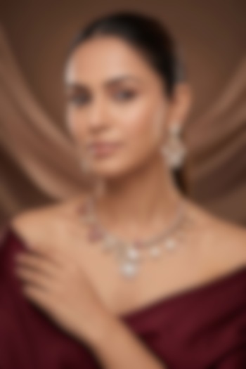 Gold Finish Moissanite Kundan Polki & White Stone Necklace Set by Beryachi at Pernia's Pop Up Shop