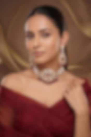 Gold Finish Moissanite Kundan Polki & Red Stone Choker Necklace Set by Beryachi at Pernia's Pop Up Shop