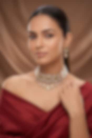 Gold Finish Moissanite Kundan Polki Choker Necklace Set by Beryachi at Pernia's Pop Up Shop