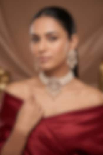 Gold Finish Moissanite Kundan Polki Choker Necklace Set by Beryachi at Pernia's Pop Up Shop