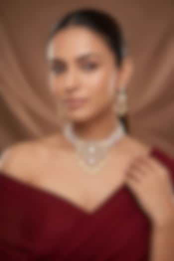 Gold Finish Moissanite Kundan Polki Choker Necklace Set by Beryachi at Pernia's Pop Up Shop