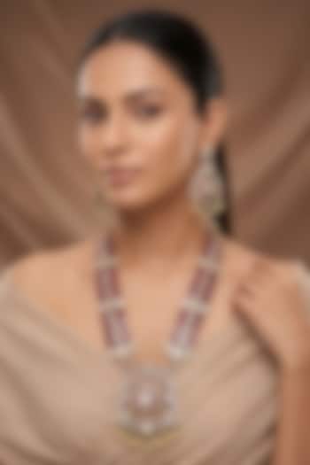 Gold Finish Moissanite Kundan Polki & Red Stone Long Necklace Set by Beryachi at Pernia's Pop Up Shop