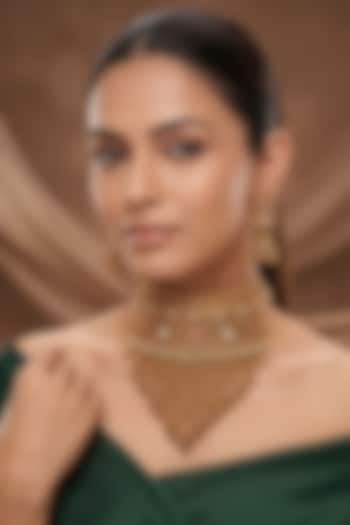 Gold Finish Moissanite Kundan Polki Choker Necklace Set by Beryachi at Pernia's Pop Up Shop