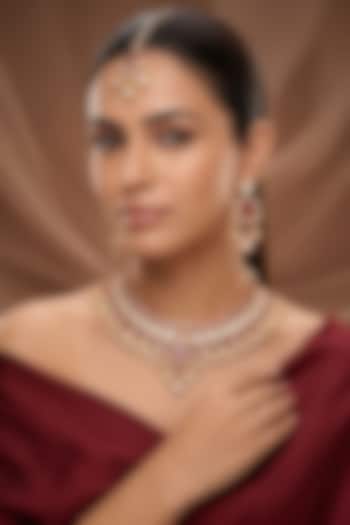 Gold Finish Kundan Polki & Red Stone Necklace Set by Beryachi at Pernia's Pop Up Shop