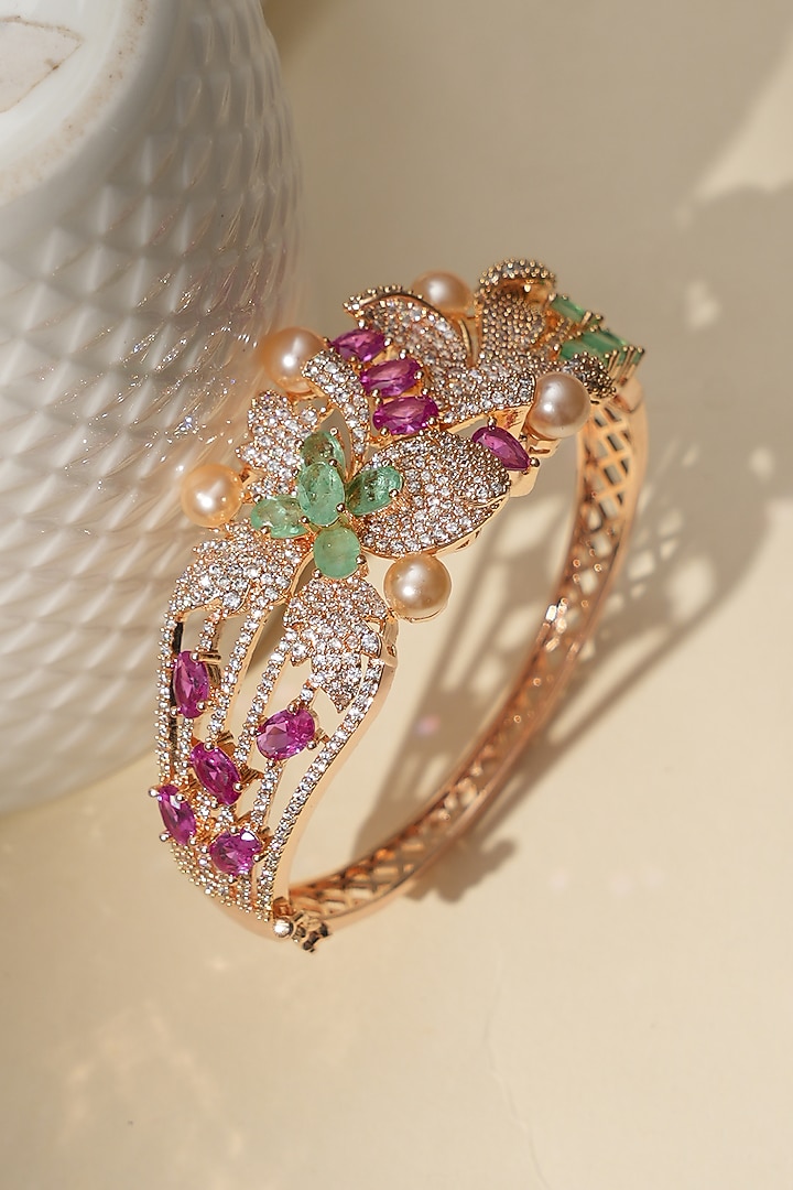 Gold Finish Multi-Colored Kundan Polki Bracelet by Beryachi at Pernia's Pop Up Shop
