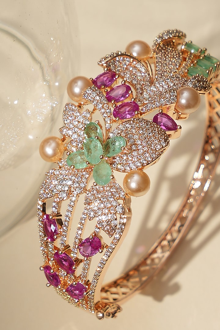 Gold Finish Multi-Colored Kundan Polki Bracelet by Beryachi at Pernia's Pop Up Shop