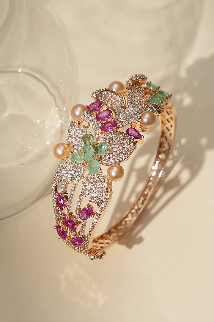 Gold Finish Multi-Colored Kundan Polki Bracelet by Beryachi at Pernia's Pop Up Shop