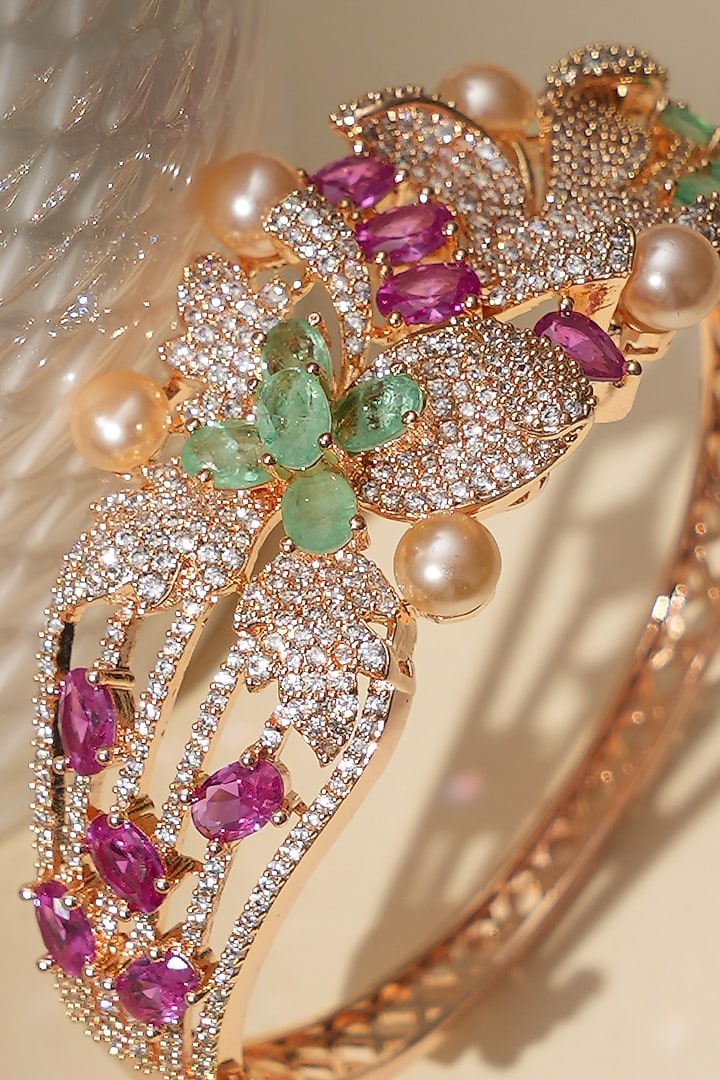 Gold Finish Multi-Colored Kundan Polki Bracelet by Beryachi at Pernia's Pop Up Shop