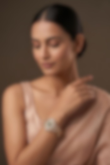 Gold Finish Kundan Polki & Green Stone Bracelet by Beryachi at Pernia's Pop Up Shop