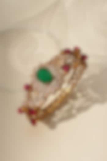 Gold Finish Kundan Polki & Green Stone Bracelet by Beryachi at Pernia's Pop Up Shop