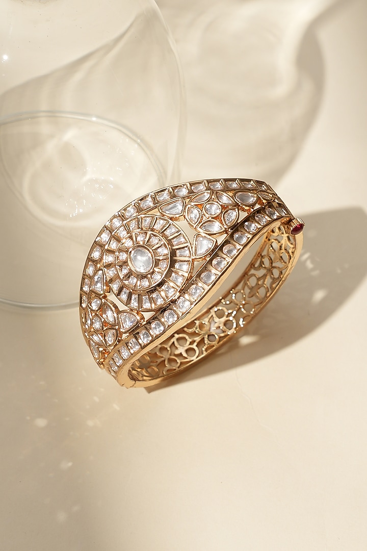 Gold Finish Kundan Polki Bracelet by Beryachi at Pernia's Pop Up Shop