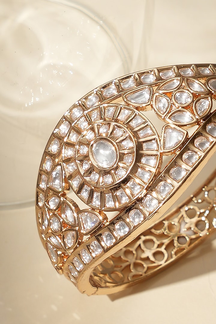 Gold Finish Kundan Polki Bracelet by Beryachi at Pernia's Pop Up Shop