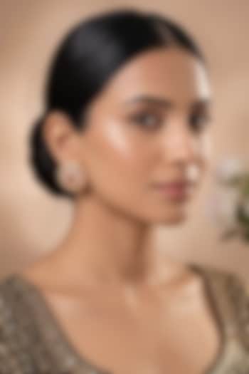 Gold Finish Kundan Polki & Ruby Stone Stud Earrings by Beryachi at Pernia's Pop Up Shop
