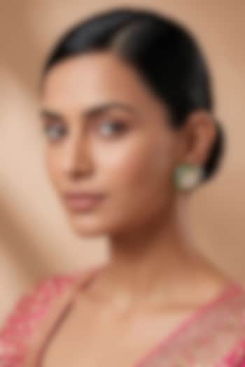 Gold Finish Kundan Polki & Green Meenakari Stud Earrings by Beryachi at Pernia's Pop Up Shop