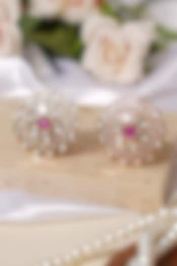 Gold Finish Kundan Polki & Pink Stone Stud Earrings by Beryachi at Pernia's Pop Up Shop