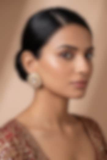 Gold Finish Pink Kundan Polki Stud Earrings by Beryachi at Pernia's Pop Up Shop