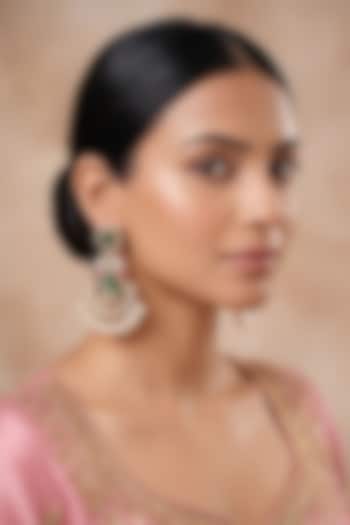 Gold Finish Doublet Kundan Polki & Emerald Stone Jadau Long Earrings by Beryachi at Pernia's Pop Up Shop