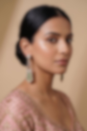Gold Finish Doublet Kundan Polki & Green Stone Jadau Long Earrings by Beryachi at Pernia's Pop Up Shop