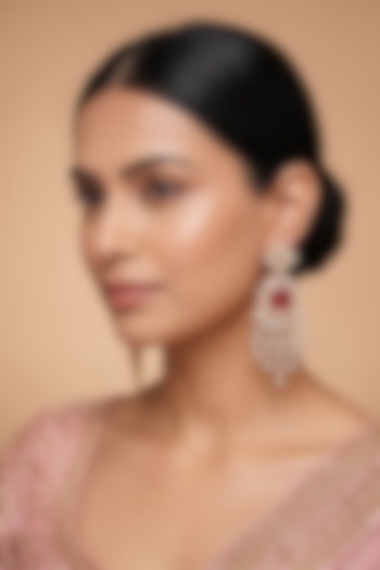 Gold Finish Doublet Kundan Polki & Ruby Stone Long Earrings by Beryachi at Pernia's Pop Up Shop