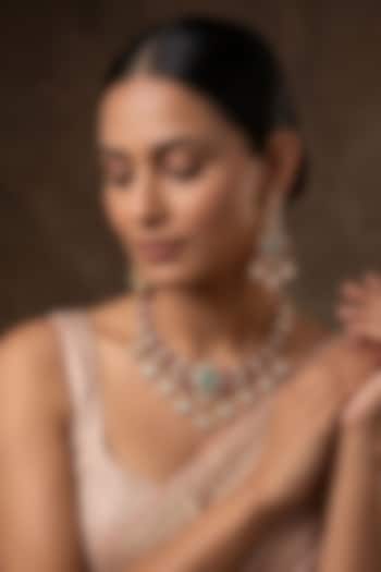 Gold Finish Ruby Kundan Polki & Green Stone Necklace Set by Beryachi at Pernia's Pop Up Shop