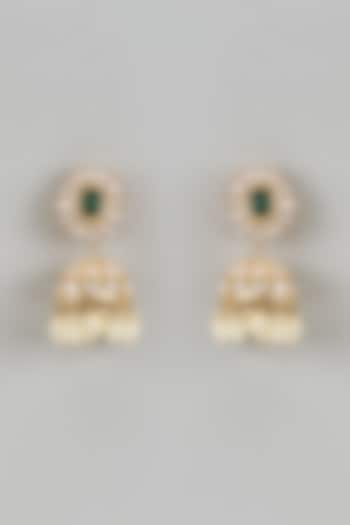 Gold Finish Kundan Polki & Emerald Green Stone Jhumka Earrings by Beryachi at Pernia's Pop Up Shop