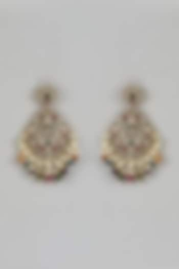 Gold Finish Multi-Colored Kundan Polki Chandbali Earrings by Beryachi