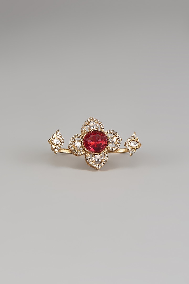 Gold Finish Red Zircon Ring by Beryachi