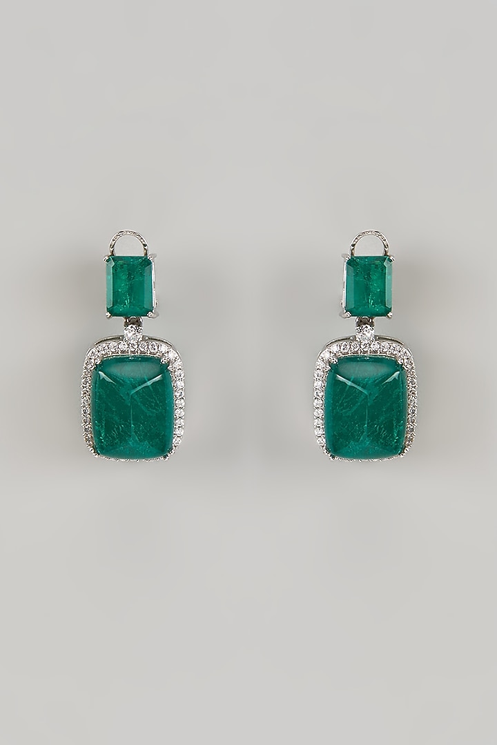White Finish Emerald & Zircon Dangler Earrings by Beryachi at Pernia's Pop Up Shop