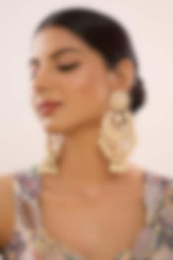 Gold Finish White Kundan Polki Chandbali Earrings by Beryachi at Pernia's Pop Up Shop