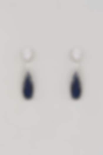 White Finish Zircon & Blue Stone Dangler Earrings by Beryachi at Pernia's Pop Up Shop