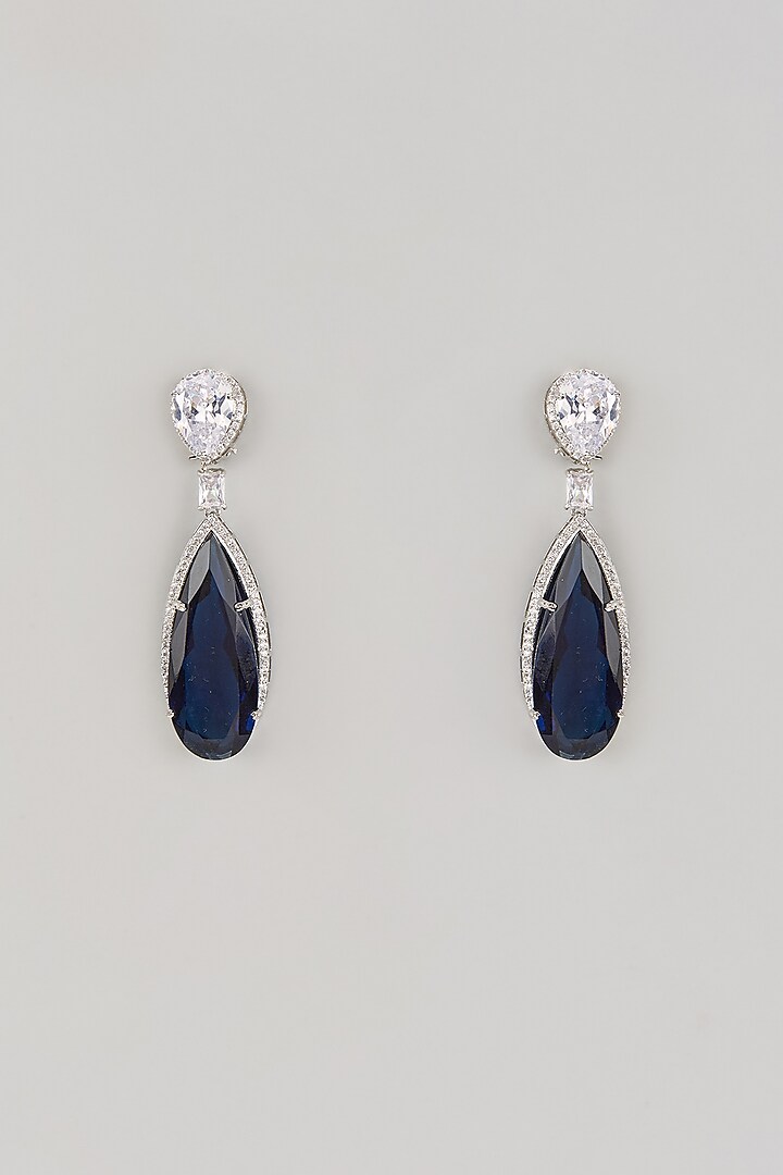 White Finish Zircon & Blue Stone Dangler Earrings by Beryachi at Pernia's Pop Up Shop