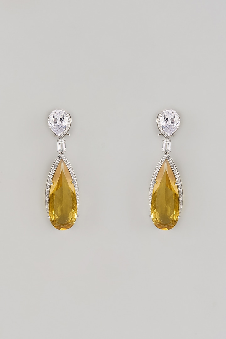 White Finish Zircon & Yellow Stone Dangler Earrings by Beryachi at Pernia's Pop Up Shop