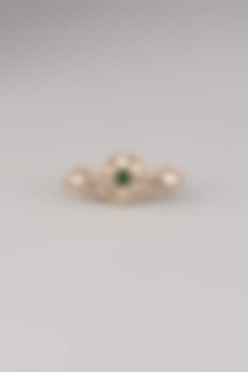 Rose Gold Finish Zircon & Emerald Green Stone Two-Finger Ring by Beryachi at Pernia's Pop Up Shop