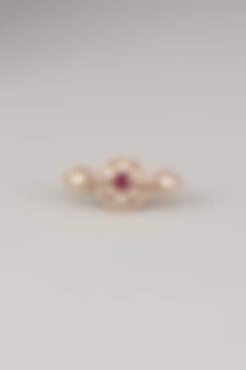 Rose Gold Finish Zircon & Ruby Red Stone Two-Finger Ring by Beryachi at Pernia's Pop Up Shop