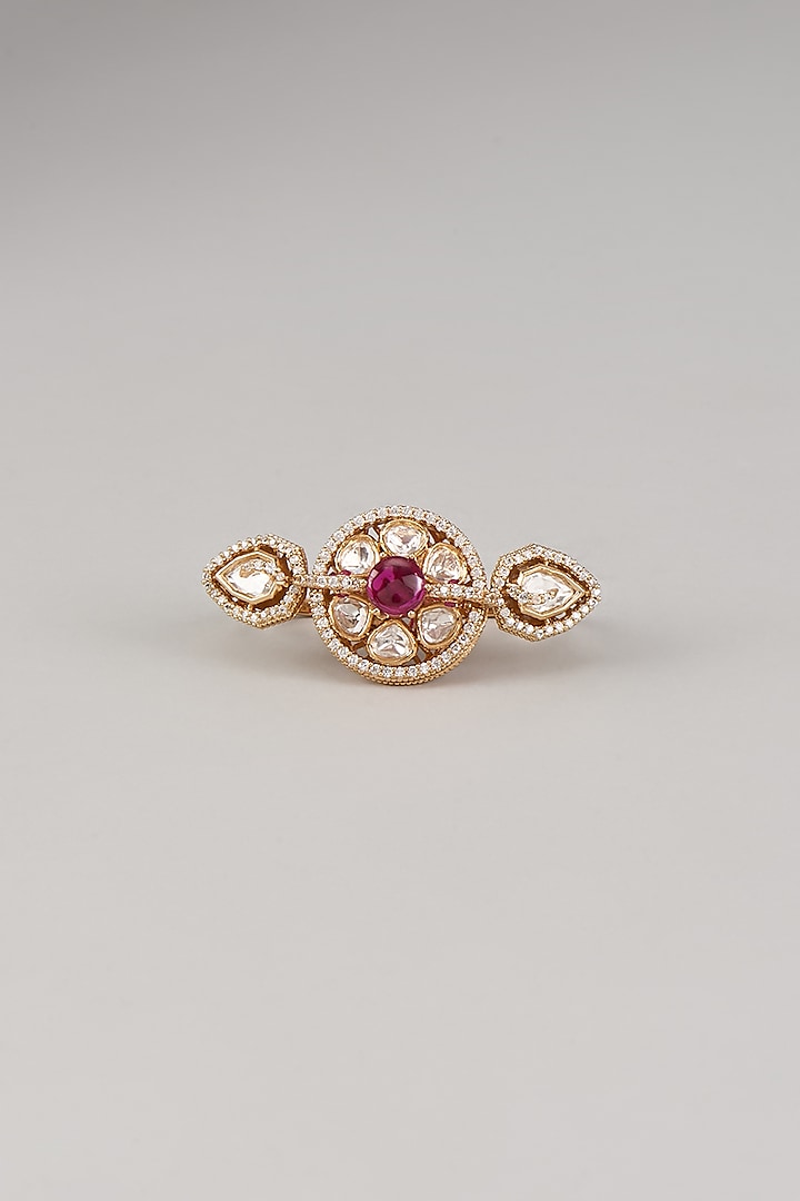 Rose Gold Finish Zircon & Ruby Red Stone Two-Finger Ring by Beryachi at Pernia's Pop Up Shop