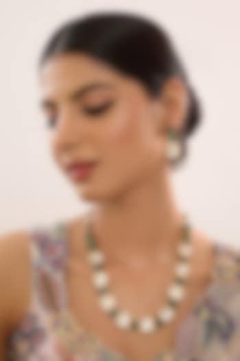 Gold Finish Kundan Polki & Emerald Green Stone Necklace Set by Beryachi at Pernia's Pop Up Shop