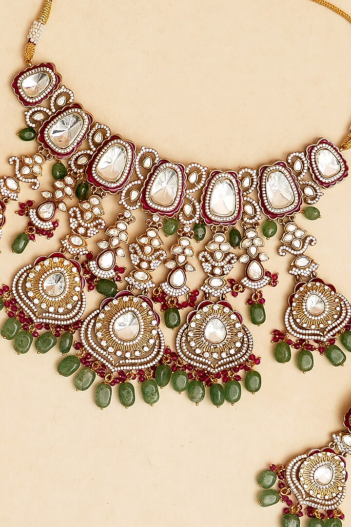 Gold Finish Kundan Polki Choker Necklace Set by Beryachi at Pernia's Pop Up Shop