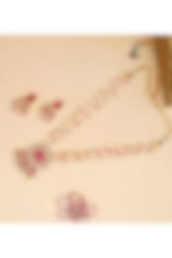 Gold Finish Pink Semi-Precious Doublet & Pearl Long Necklace Set by Beryachi at Pernia's Pop Up Shop