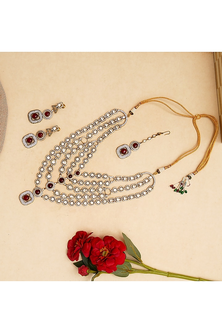 Gold Finish Kundan Polki Layered Necklace Set by Beryachi at Pernia's Pop Up Shop